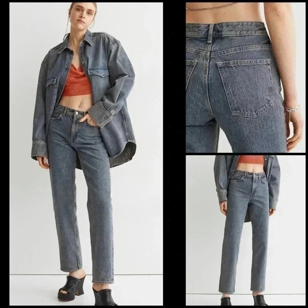 H&M Conscious Choice Straight Regular Denim Gray Washed Out Jeans Size 0